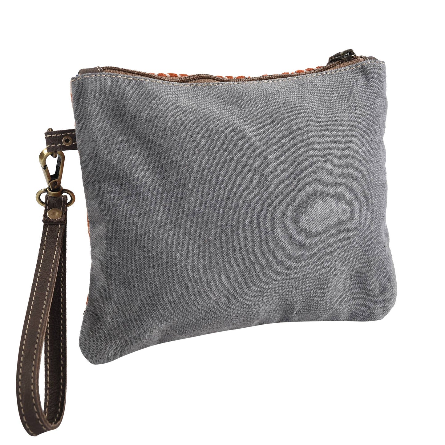 Rug Wristlet with Leather Bottom Trim