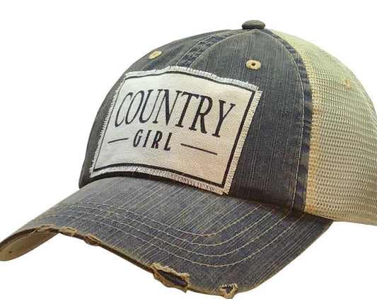 Country Girl Distressed Trucker Hat Baseball Cap