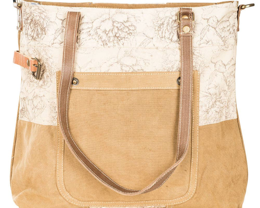 Cinnamon Floral Tote With Front Pocket