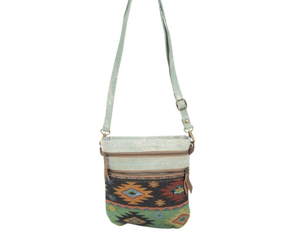 Double Zipper Light Green Rug Crossbody