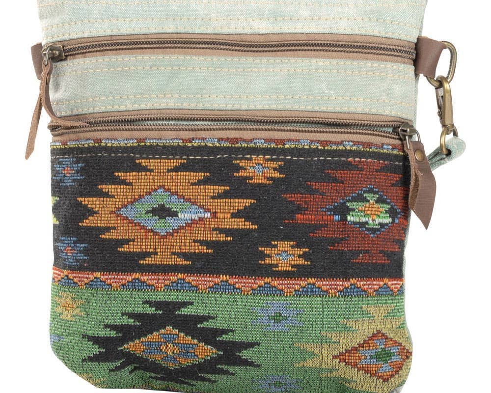 Double Zipper Light Green Rug Crossbody