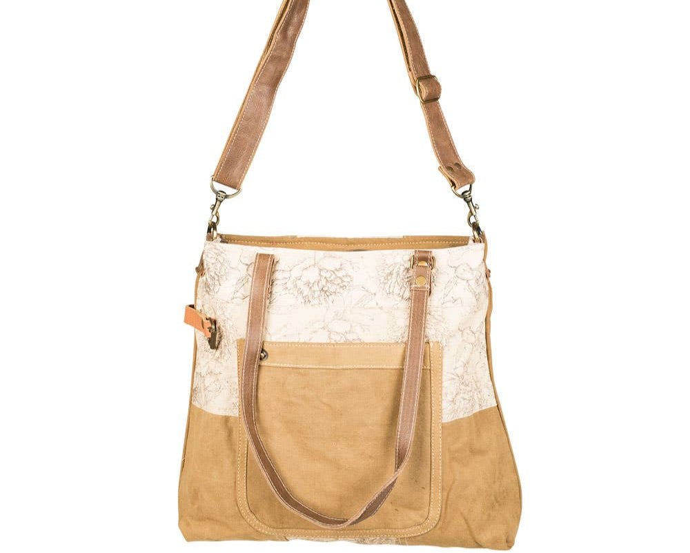 Cinnamon Floral Tote With Front Pocket