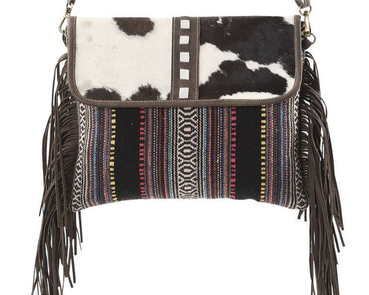 Black Stripes Crossbody With Fring And Fur Closure