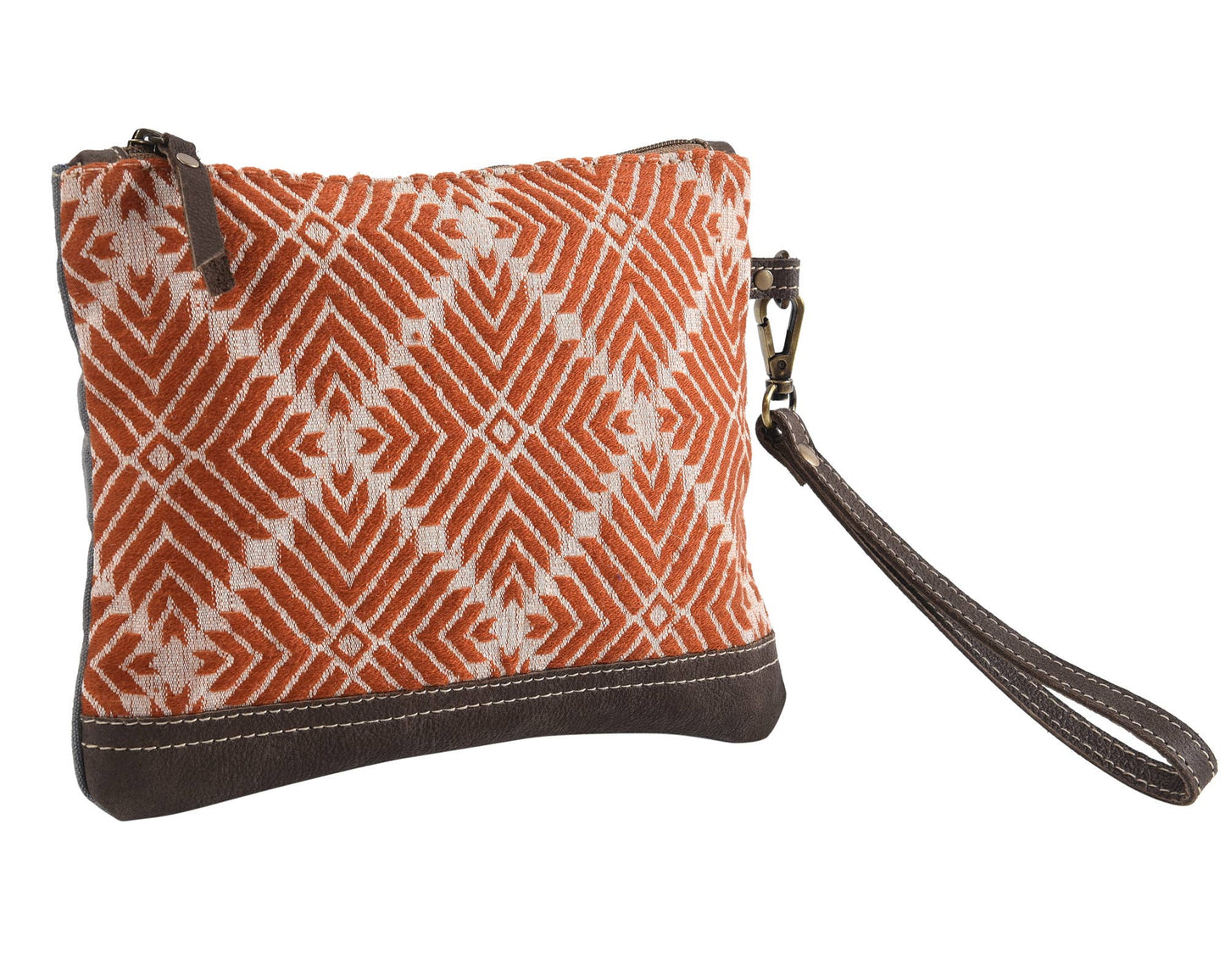 Rug Wristlet with Leather Bottom Trim