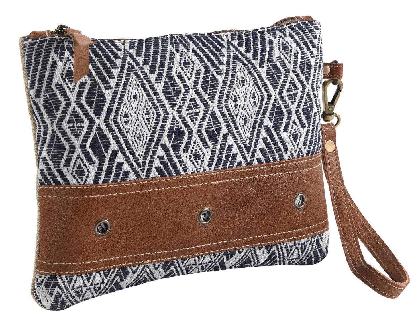 Blue Rug Wristlet with Leather