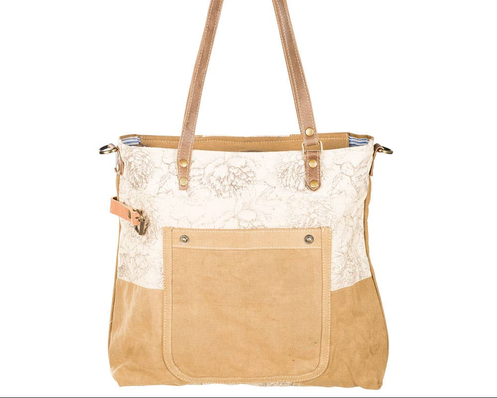 Cinnamon Floral Tote With Front Pocket