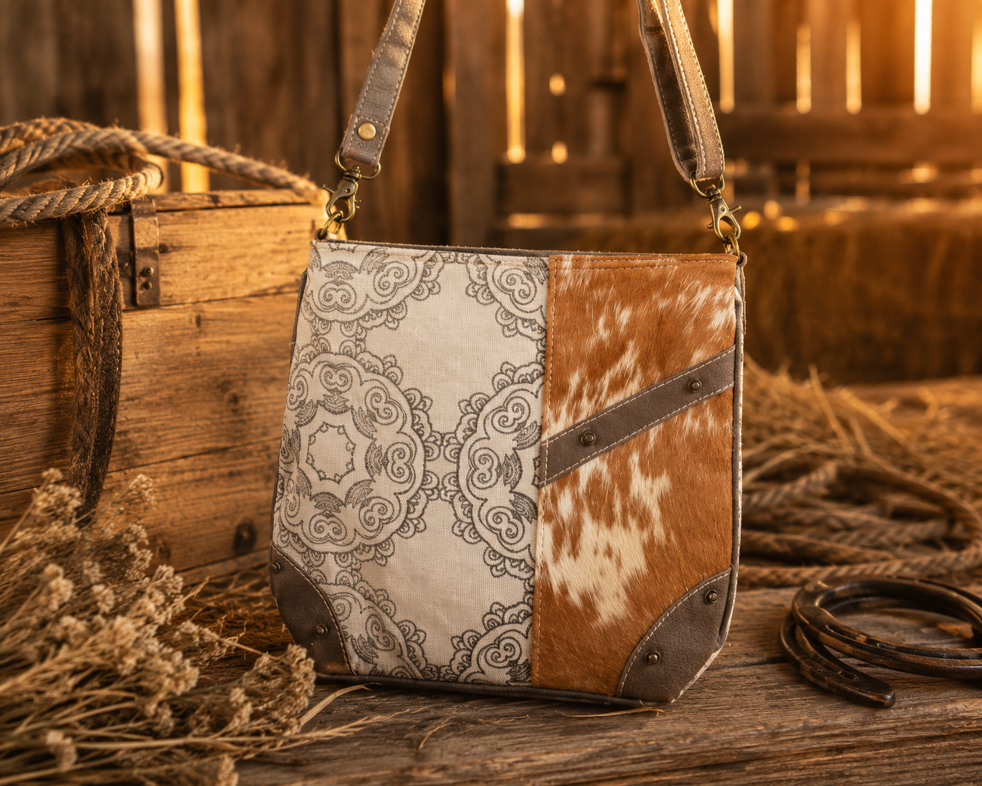 Circle Design Shoulder Bag With Fur