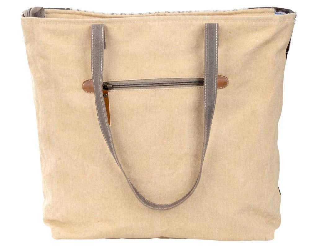 Geometric Front Panel Tote Bag With Cowhide