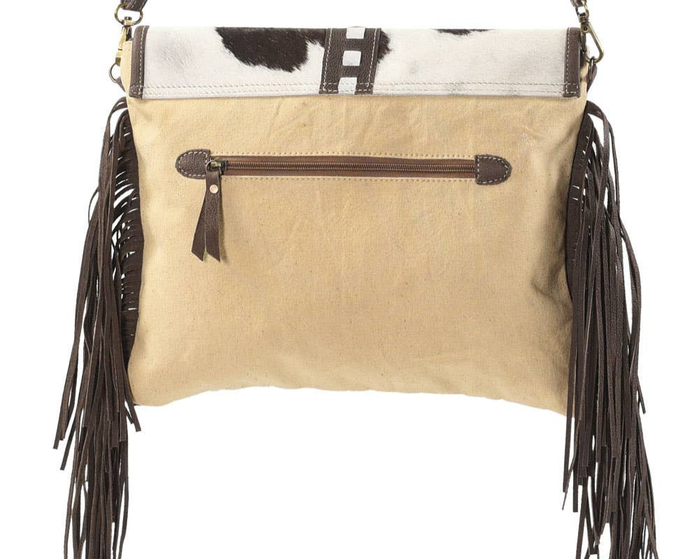 Black Stripes Crossbody With Fring And Fur Closure