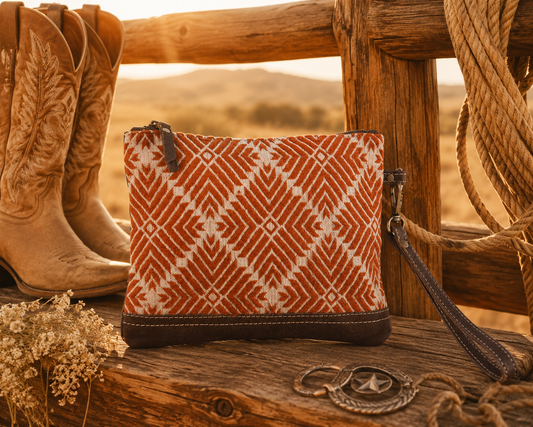 Rug Wristlet with Leather Bottom Trim